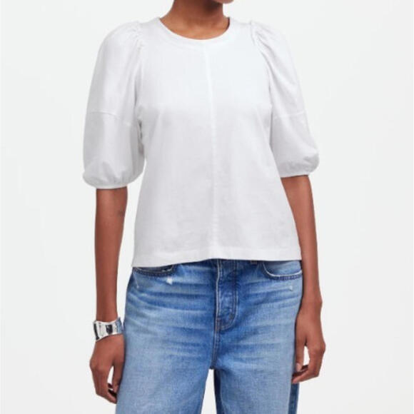 Madewell Tops - MADEWELL White Puff-Sleeve Tee Cotton Short Sleeve Top Size Medium NWT
